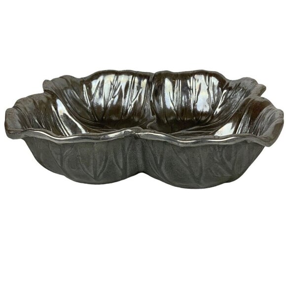 Wilton Armetale Majolica Cabbage Divided Pewter 9.5 in Serving Bowl Square - Picture 6 of 8